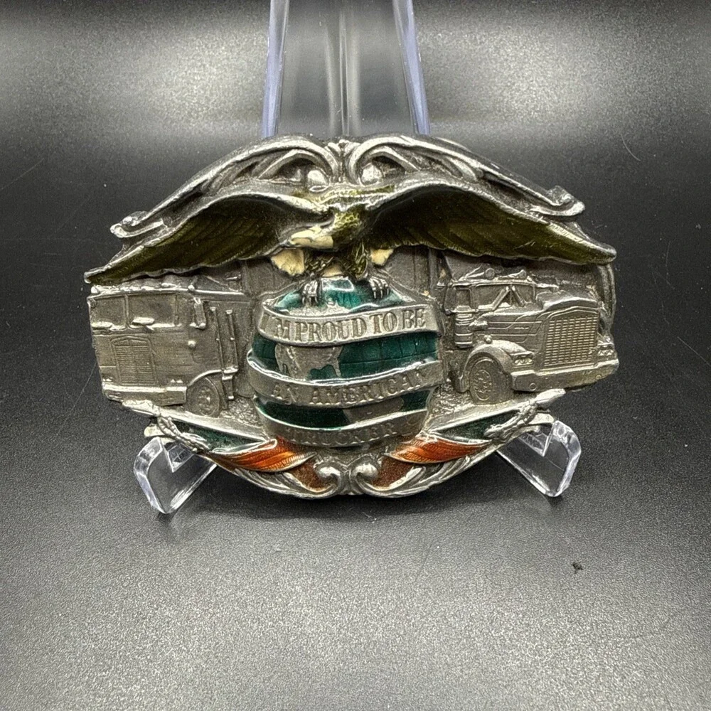 1988 Bergamot Brass Works I'm Proud to be an American Trucker Belt Buckle USA